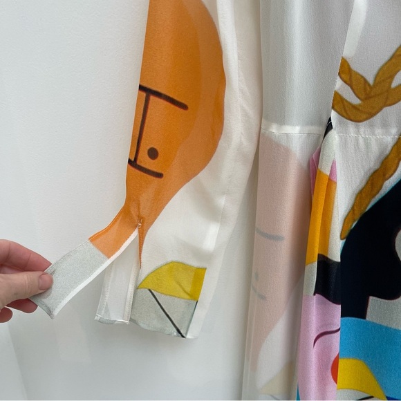 AKRIS Alex Girard Multicolor Abstract Long Sleeve Silk layered maxi dress size 4 - Picture 6 of 11